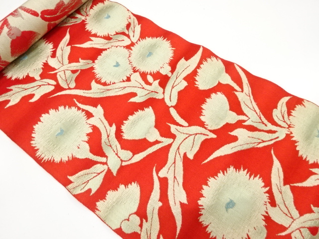 アンティーク　薊模様織り出し　八寸帯地反物